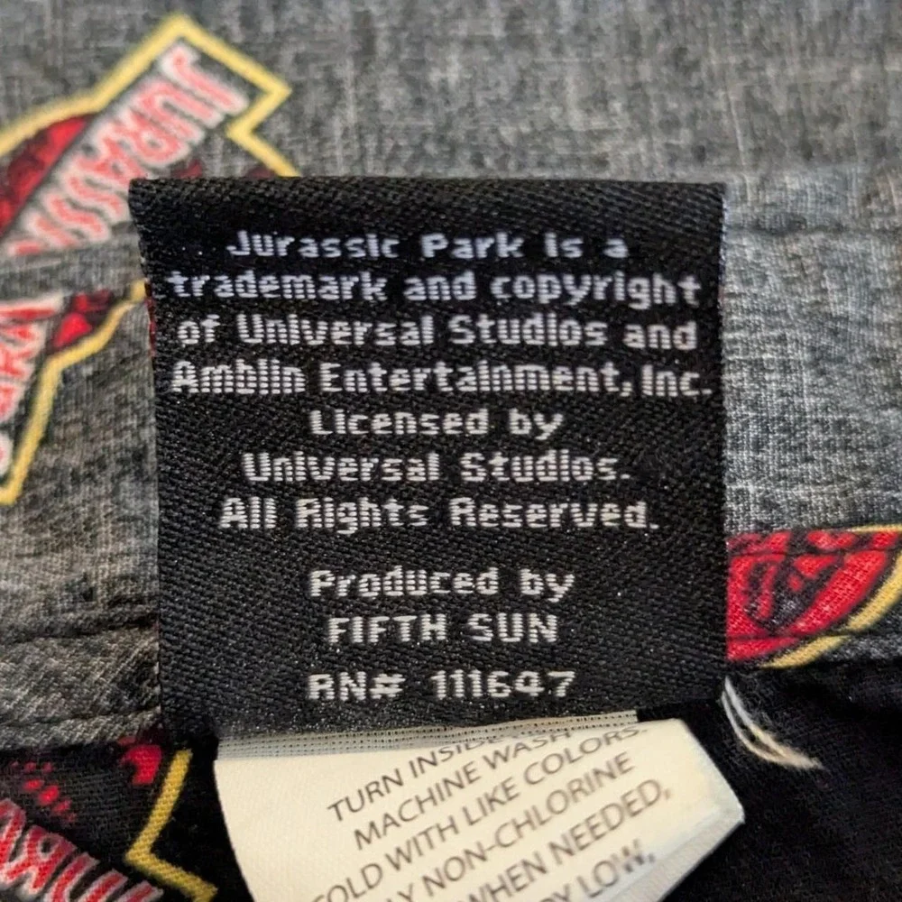 Jurassic Park All Over Logo Print Cotton Camp Shirt Gray XXL